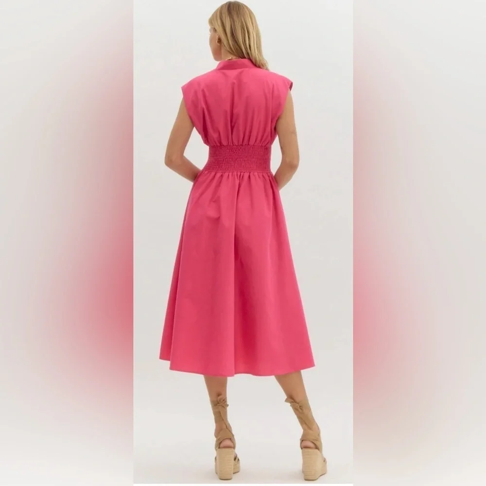 Anthropologie The Tommie Cap-Sleeve Smocked Front-Zip Shirt Dress Size LP NWT - Picture 3 of 12